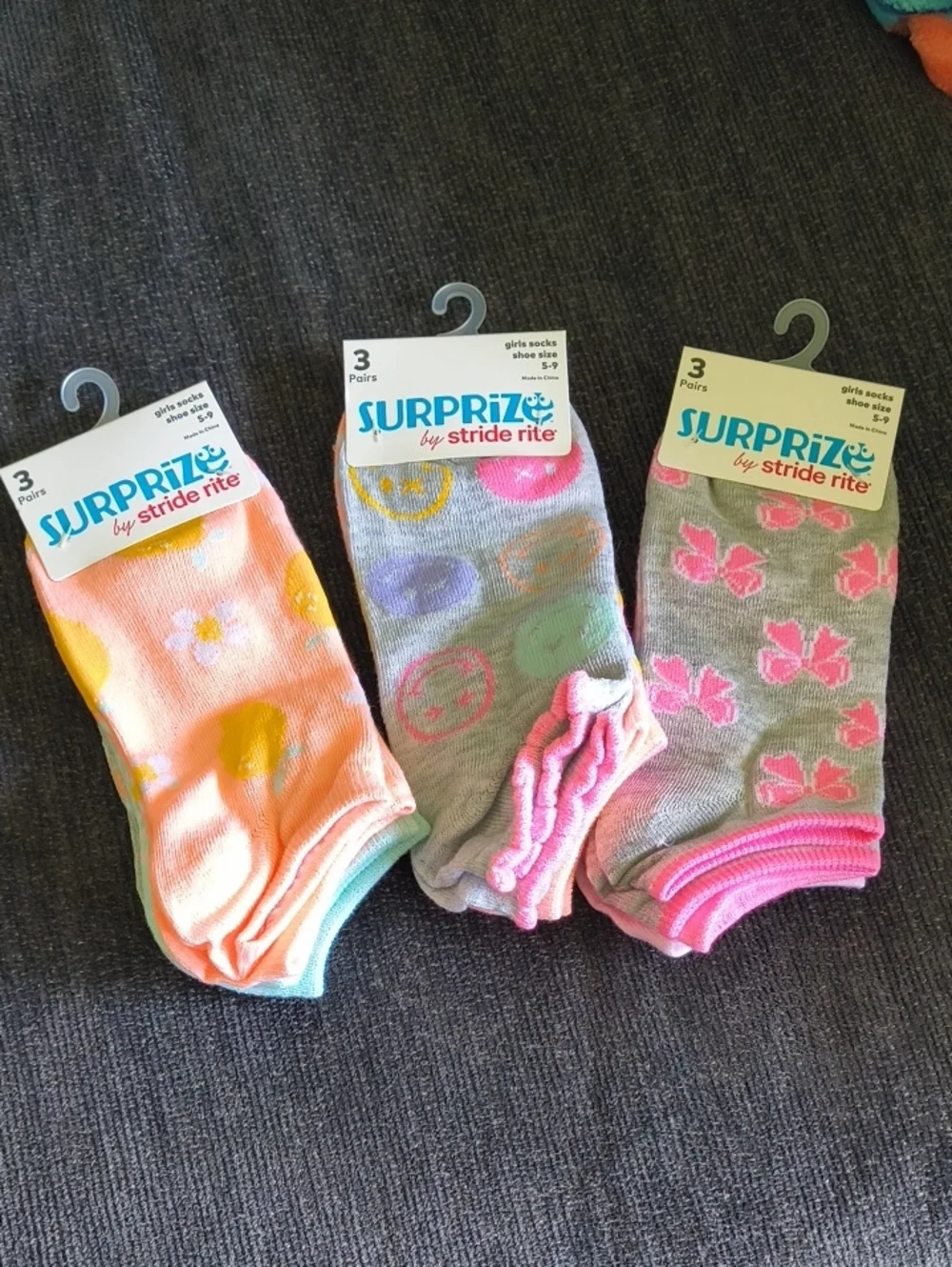 Girls' 3-Pack Ankle Socks Bundle— Pink & Gray